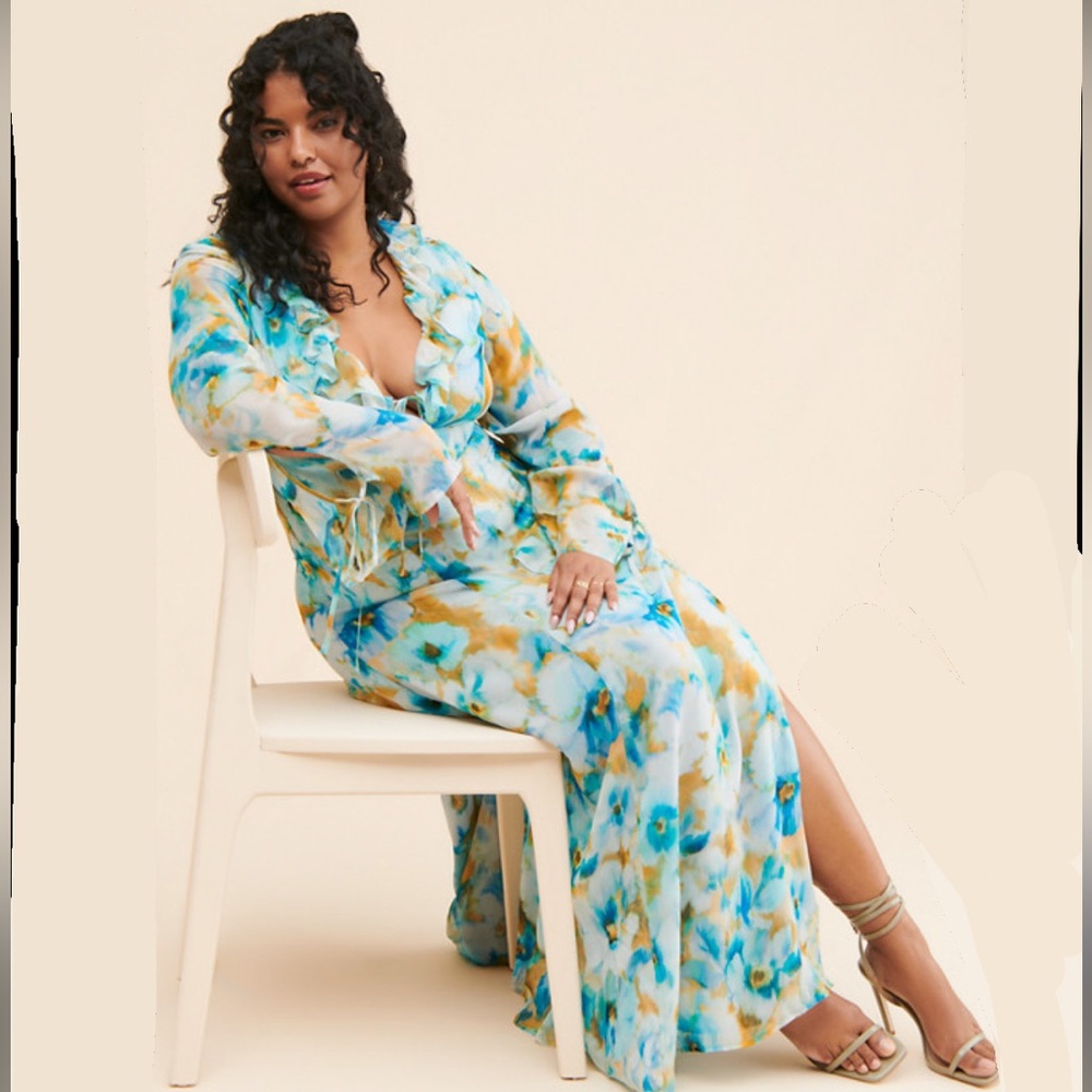 Free People Floral Dress Rays for Days Wisteria Ruffled Maxi Dress